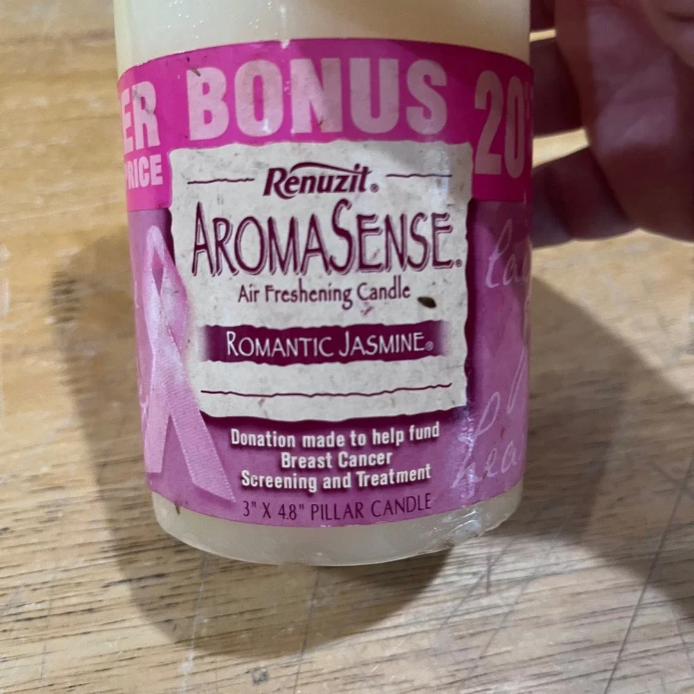 Vtg 2002 Renuzit AromaSense Romantic Jasmine Pillar Candle Y2K Home Decor 4.8